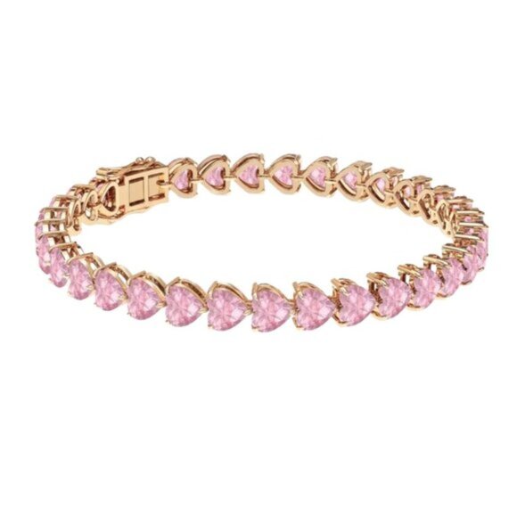 Beautiful Hearts of Pink 7mm Lab created Diamondette Tennis Bracelet Rose gold - Picture 2 of 3